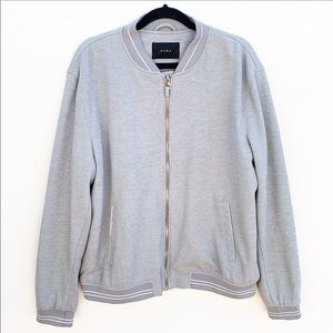 Zara Bomber Jacket Zip Up Grey Stripe Pockets